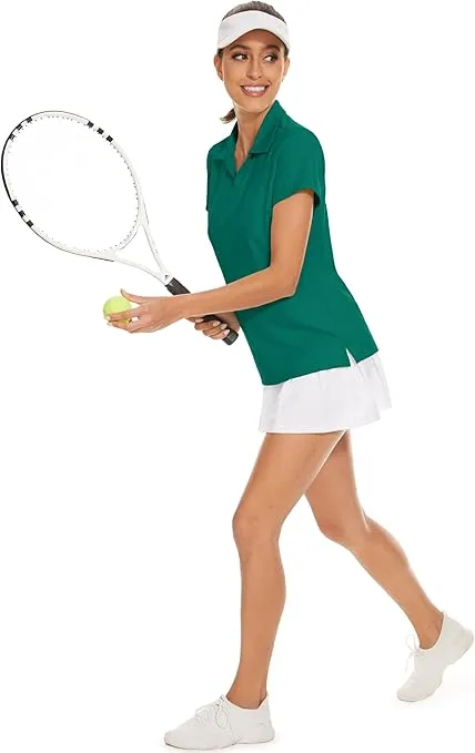 Women's Golf Polo Shirts V Neck UPF 50+ Collared Short Sleeve Tennis Shirt Lightweight Quick Dry Sun Protection Shirts