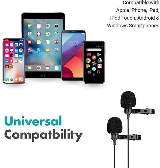 Movo Professional Lavalier Lapel Clip-on Interview Podcast Microphone with Secondary Mic and Headphone Monitoring Input for iPhone, iPad, Samsung, Android Smartphones, Tablets - Podcast Equipment