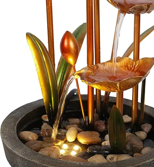 Alpine Corporation ZDQ106 Tiered Flower Fountain with Multi-Level Floral Design & LED Lights, Sleek Tabletop Waterfall, 23" H