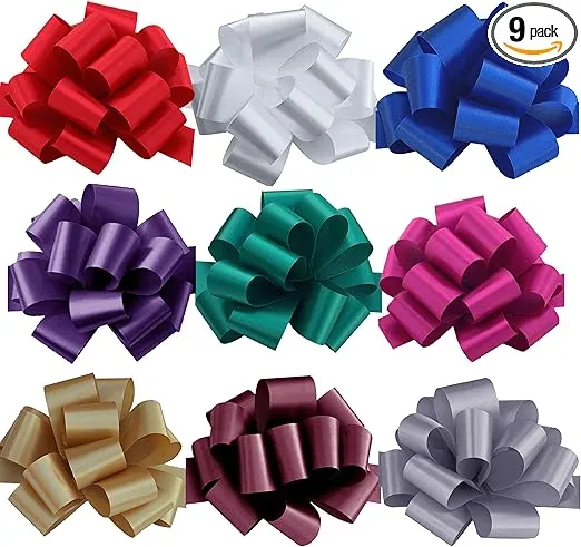 Christmas Gift Wrap Pull Bows - 5" Wide, Set of 9, Assorted Colors, Bows for Gifts, Birthday, Christmas Presents, Wedding, Fundraiser, Easter