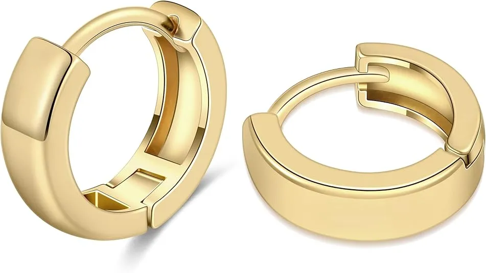 Gacimy Gold Huggie Earrings for Women 14K Real Gold Plated, 4mm Thick Small Gold Hoop Earrings Cartilage Ear Cuff for Women