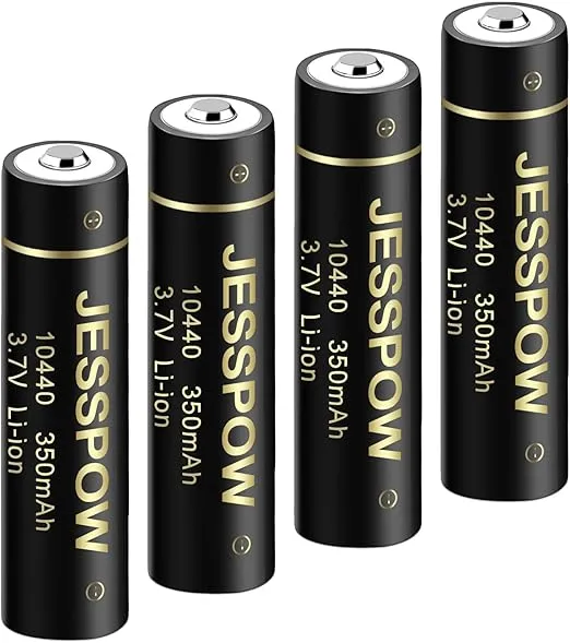 10440 Rechargeable Battery, 10440 Li-ion Rechargeable Batteries 3.7V 350mAh for LED Flashlight Torch, 4 Pack