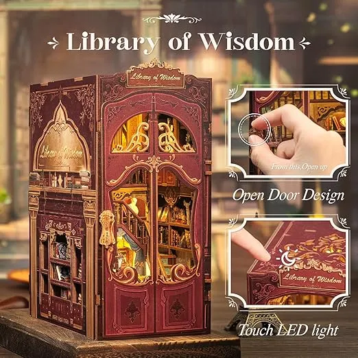 CUTEBEE Book Nook Kit - DIY Miniature House Dollhouse Kit for Adult and Teens, Booknook Bookshelf Decor Alley Model Build with LED Light, Gifts for Family and Friends (Library of Wisdom)