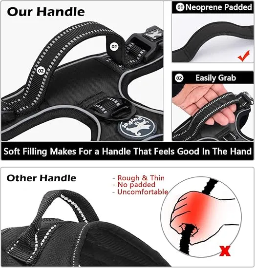 PoyPet No Pull Dog Harness, No Choke Front Clip Dog Reflective Harness, Adjustable Soft Padded Pet Vest with Easy Control Handle for Small to Large Dogs(Black,M)