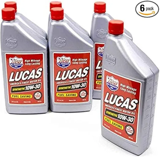 Lucas Oil 10050 Full Synthetic SAE 10W-30 Motor Oil - 1 Quart (Pack of 6)