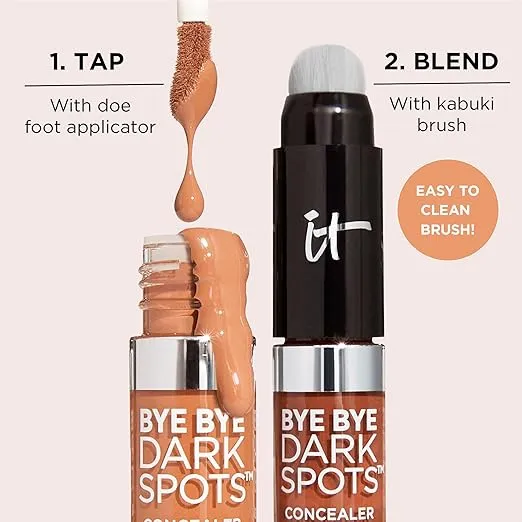IT Cosmetics Bye Bye Dark Spots Concealer + Brightening Serum – 2% Niacinamide, Hyaluronic Acid & Caffeine - Medium Coverage, Natural Finish, All Skin Types - 0.22 fl oz