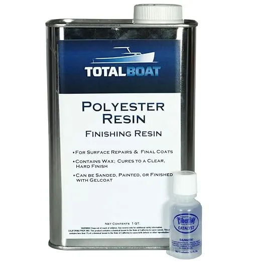 TotalBoat Polyester Finishing Resin - Marine Grade Fiberglass Resin with Wax for Boat and Surfboard Building and Repair (Quart)(Packaging May vary)