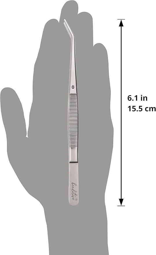 Beaditive 6-inch Sewing Machine Tweezers Set (3-PC) Serrated Bent Tips | Professional Grade, High Precision | Stainless Steel