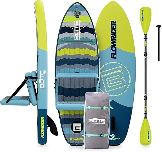 BOTE 8' FT Flow Rider Aero Inflatable Stand Up Paddle Board Hybrid Kayak Kit Includes Adjustable Aero SUP seat Adaptable Kayak iSUP Packable Paddle iSUP Travel Bag Blow Up Pump