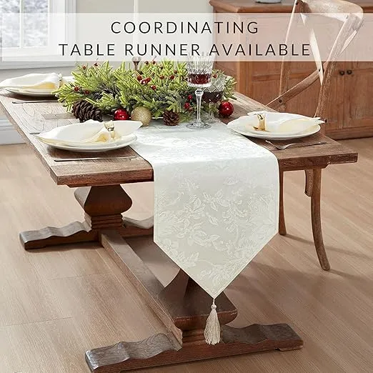 Elrene Home Fashions Poinsettia Elegance Jacquard Christmas/Holiday Rectangle Dining Placemat, Set of 4, 13"x19", Ivory