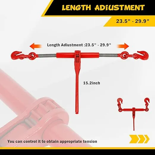 Chain Binder Kit (4 Pack), 3/8"-1/2" Ratchet Load Binder and 3/8" X 10ft G70 Tow Chain,6,600lb Working Load Limit, for Truck, Flatbed Trailer, Tie Down, Hauling, Towing