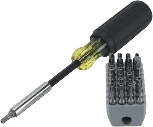 Klein Tools 32510 Magnetic Multibit Screwdriver with Sturdy Torx, Hex, Spanner, Tri-Wing, Torq and Nut Tamperproof Bits and Storage Block