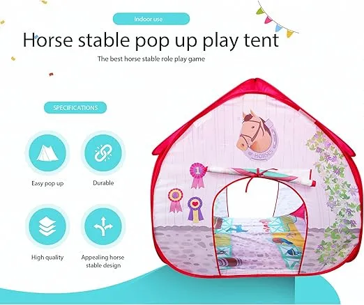 Pop It Up|Horse Stable - Pop-Up Playtent - Fun2Give Indoor Playhouse, Front & Back Doors, Spacious Interior, Pretend Play, Toddlers & Kids Ages 3+