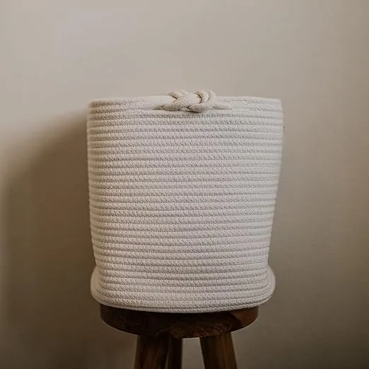 Parker Baby Rope Storage Cube Bin - 11 Inch Nursery Cubby Storage Bin Cubes for Cube Organizer, Closet Organizers and Storage Toy Bin, Rope Baskets Bins for Toys Storage - White
