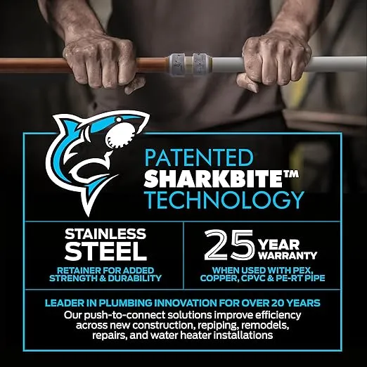 SharkBite Max 3/4 x 3/4 x 1/2 x 1/2 Inch Cross Tee, Push to Connect Brass Plumbing Fitting, PEX Pipe, Copper, CPVC, PE-RT, HDPE, UR380A