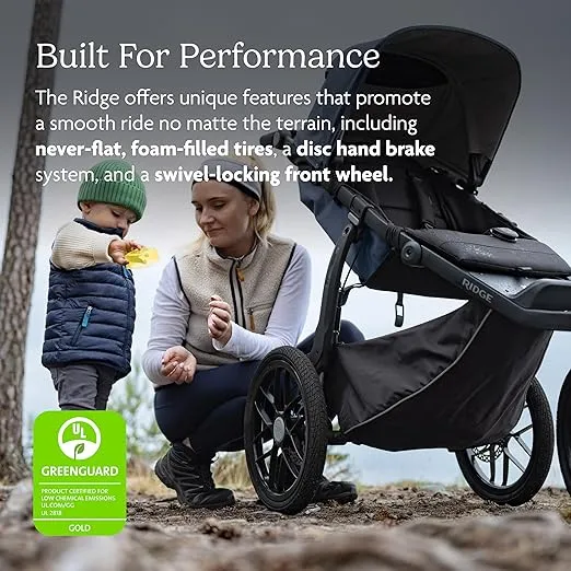 UPPAbaby Ridge Jogging Stroller/Durable Performance Jogger with Never-Flat Tires/Built for Walking, Running, Hiking/Water Bottle Holder and Basket Cover Included/Jake (Charcoal/Carbon Frame)
