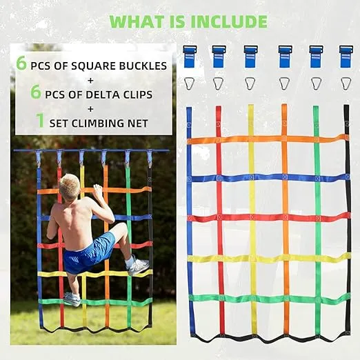 Gentle Booms Sports Climbing Cargo Net for Kids, 3.8X4.4ft Climbing Net with 7.1 X 7.1 inches Small Grid for Ninja Warrior Obstacle Course