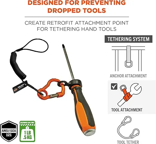 Hand Tool Tethering Kit for Screwdrivers & Hex Key Wrenches, Includes 4 Tool Attachment Slips & 1 Tool Lanyard, Weight Capacity 1 lb, Ergodyne Squids 3194