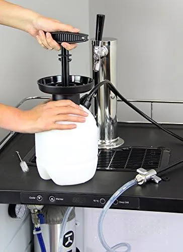 Kegco Deluxe Hand Pump Pressurized Keg Beer Cleaning Kit with 32 Ounce National Chemicals Beer Line Cleaner,Black (Packaging of cleaning solution May Vary),White