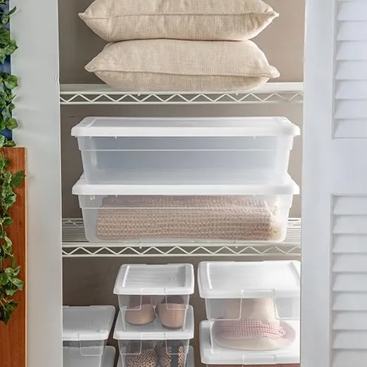 Sterilite 10-Pack Stackable Storage Bin with Lid, Clear Plastic Design, 28 Quart
