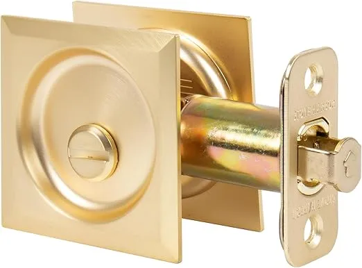 Stone Harbor Hardware Contemporary Square Pocket Door Lock, Privacy Function, 2-3/8" Backset, Satin Brass