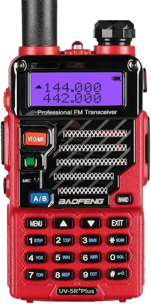 BAOFENG UV-5R+ Plus Two Way Radio, Long Range for Adults Rechargeable with Earpiece, Walkie Talkie for Outdoors, 144-148 420-450MHz, Qualette Series, Flame Red