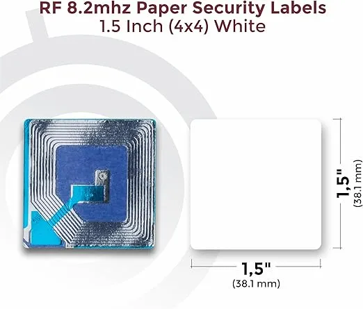 1000 Paper Security Labels 1.5 X 1.5 Inch RF 8.2Mhz White Checkpoint Compatible – Practical and Effective Anti-Theft Labels for EAS Loss Prevention Systems by Bullseye Protection