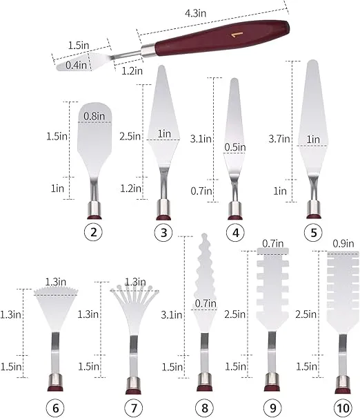 Palette Knife Set, Stainless Steel Spatula Palette Knife, Professional Palette Knife Set with Acrylic Wooden Handle for Oil Paint Canvas (10pcs in 10 Shapes)
