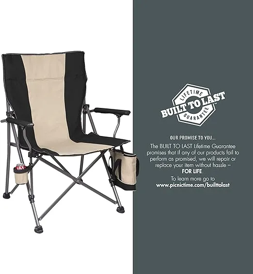PICNIC TIME NCAA Big Bear XXL Camp Chair with Cooler, Heavy Duty Beach Chair, 500 lb Capacity Camping Chair with Carry Bag, (Black)