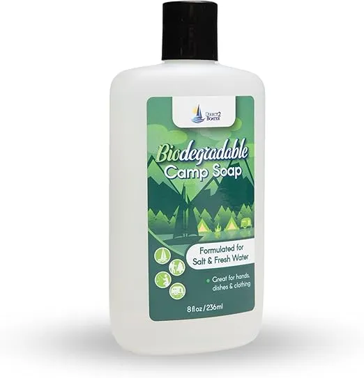 Biodegradable Camping Soap - 8 Ounce Unscented All Purpose Camping Soap Containing No Dyes or Fragrances - Formulated Camping Hand Soap and Backpack Soap - Camp Wash and Outdoor Soap for RVs and Camps