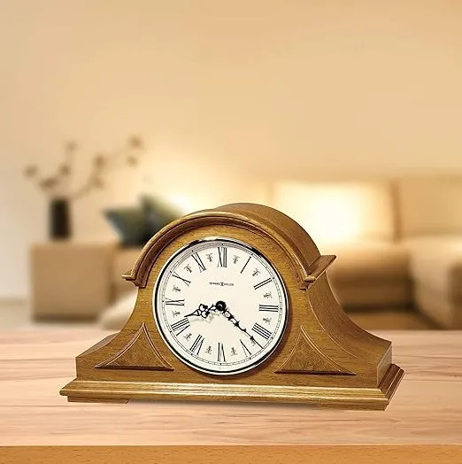 Howard Miller Burton Mantel Clock 635-106 – Golden Oak Finish, Decorative Top Molding, Rustic Home Decor, Volume Control, Quartz, Triple-Chime Movement