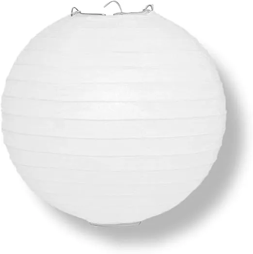 Quasimoon PaperLanternStore Decorative Paper Lantern - (Single, 18-Inch, White, Even Ribbing) Round Paper Lantern - Ideal Wedding and Party Decor or Home Accent, Lighting Optional