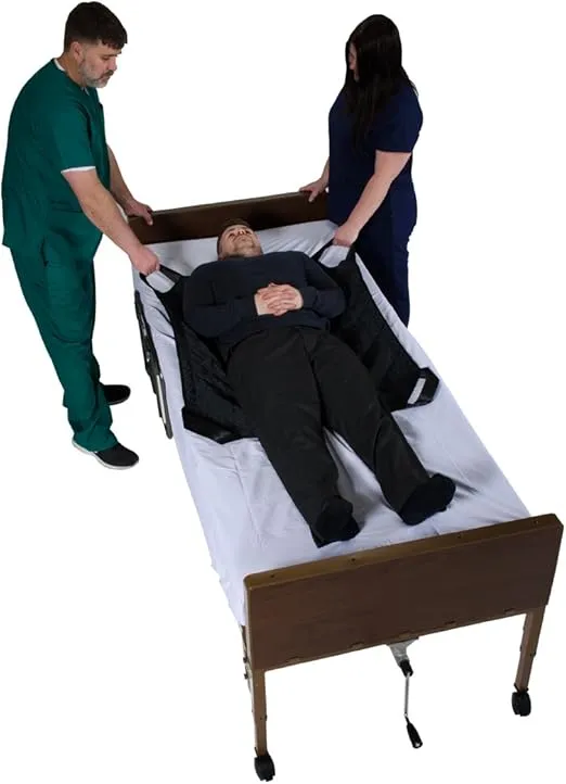 Patient Aid Positioning Sheet with Handles (PA45048) for Moving and Turning Patients in Bed, with 3-Layer Nylon Fabric for Comfort and Protection, 4 Ergonomic Straps for Fast and Safe Repositioning