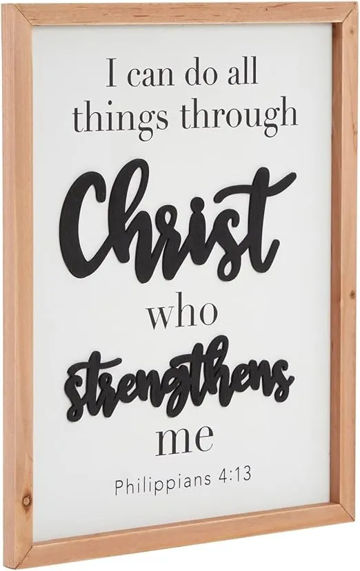 Faithful Finds Farmhouse Christian Wall Decor Sign, Philippians 4: 13 Bible Verse, I Can Do All Things Through Christ (12 x 15 In)