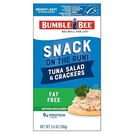 Bumble Bee Snack On The Run Fat-Free Tuna Salad with Crackers Kit - Ready to Eat, Spoon Included - Wild Caught Tuna - Shelf Stable & Convenient Protein Snack, 3.5 Ounce Boxes (Pack of 1)