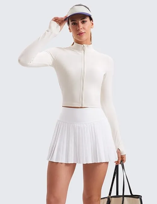 CRZ YOGA Womens Butterluxe Full Zip Cropped Workout Jackets Slim Fit Lightweight Athletic Yoga Jacket with Thumb Holes