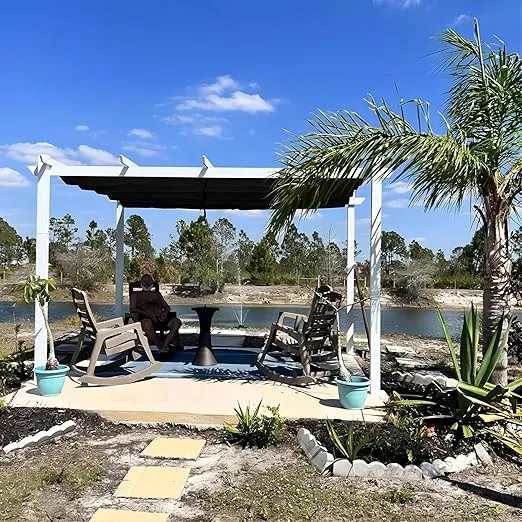 PURPLE LEAF 10' x 13' Outdoor Retractable Pergola Heavy-Duty Aluminum White Pergola with Sun Shade Canopy Patio Modern Shelter for Garden Yard Deck Grape Trellis, Grey