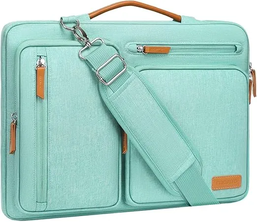 MOSISO 360 Protective Laptop Shoulder Bag,13-13.3 inch Computer Bag Compatible with MacBook, HP, Dell, Lenovo, Asus Notebook,Side Open Messenger Bag with 4 Zipper Pockets&Handle, Aqua Green