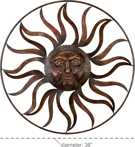 Deco 79 Metal Sun Home Wall Decor Indoor Outdoor Wall Sculpture with Colorful Painted Accents, Wall Art 36" x 2" x 36", Brown