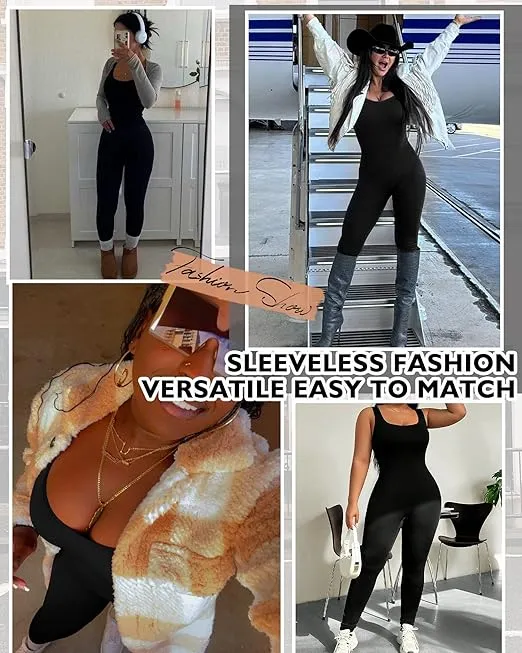 AURUZA Jumpsuit for Women Workout Seamless Jumpsuits Yoga Ribbed One Piece Tank Tops Rompers Sleeveless Exercise Jumpsuits