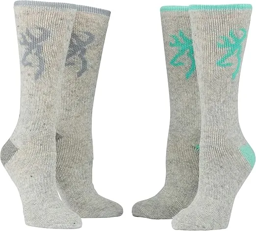 Browning Women's Wool Buckmark Socks, 2 Pairs Wool Blend Outdoor Boot Socks with Arch Support