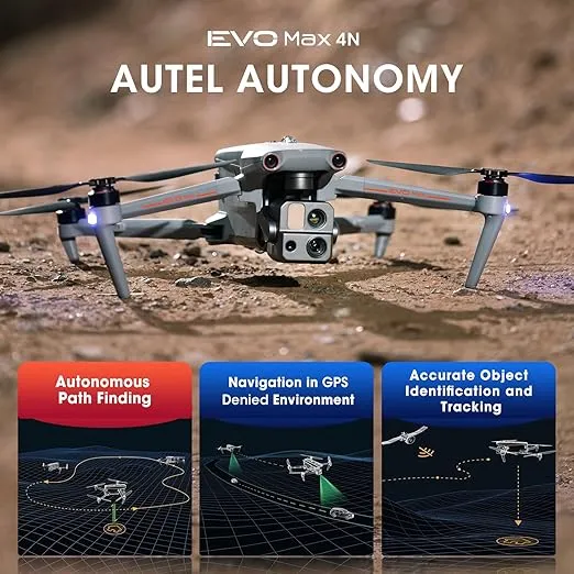 Autel Robotics EVO MAX 4N Drone, Starlight Night-Vision/Wide/Thermal/L~aser 4 Cameras in One UAV, A-Mesh 1.0, 720° Obstacle Avoidance, Triple Anti-Jamming, Hot-Swappable, 42 Mins, IP43, Autel SDK