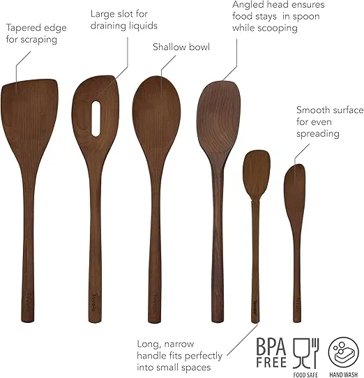 Tovolo Red Beechwood Utensil Set of 6 for Meal Prep, Cooking, Baking, and More