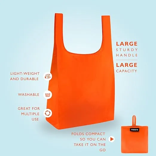 Masirs Ripstop Reusable Grocery Shopping Bag - Replace Paper and Plastic Bags with Large, Strong Eco Friendly Bags. Turns into a Carrying Pouch when Folded into Its Own Pocket. (COLORS | 10-PACK)