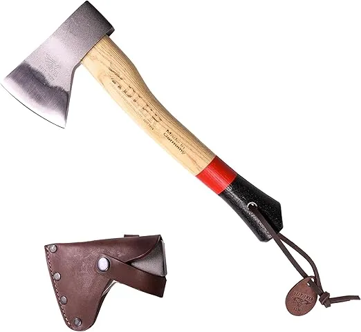 Adler The Scout Hatchet - Compact German Made Camping & Backpacking Hatchet, 11.8" Ash Handle with Anti-Slip Grip, 0.88 lb Lightweight Design, Premium Leather Sheath (Red Stripe)