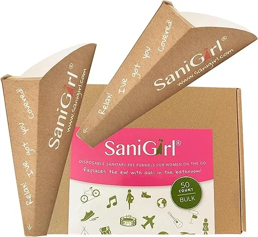 SaniGirl Pee Funnel for Women| Disposable| Female Urinal | Feminine Care | Portable Urination Device | Travel Essentials for Women | Camping Gifts for Women| Porta Potty Solution (50 Count Bulk Pack)