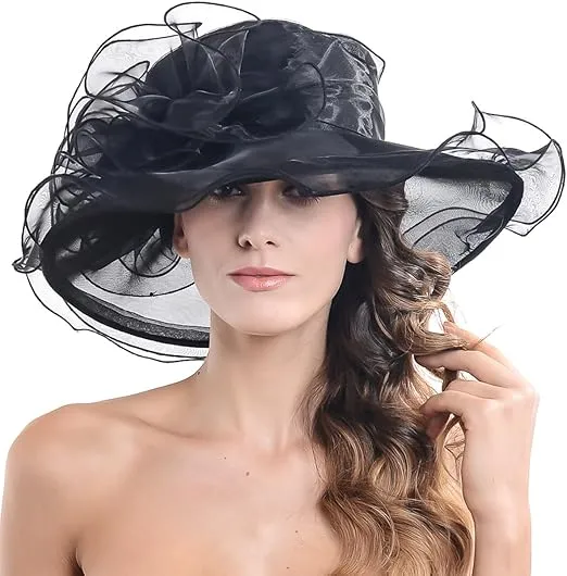 Kentucky Derby Church Dress Hat for Women Fascinator Bridal Tea Party Wedding Hat Wide Brim