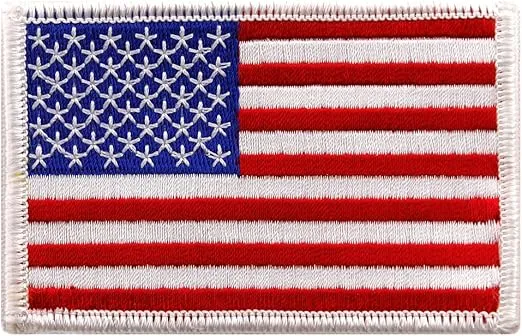 American Flag Embroidered Patch White Border United States Iron-On Military