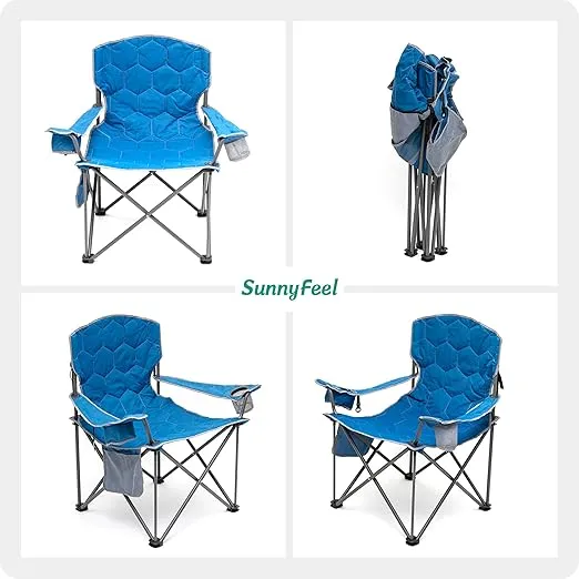 SUNNYFEEL XXL Oversized Camping Chair Heavy Duty 500 LBS for Big Tall People Above 6'4 Padded Portable Folding Sports Lawn Chairs with Armrest Cup Holder & Pocket for Outdoor/Travel/Picnic/Camp