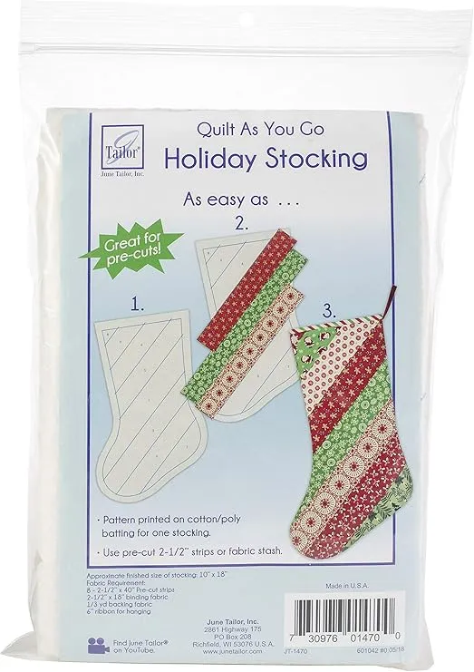 June Tailor Quilt As You Go Holiday Striped Stocking -- 1/pack, Off White
